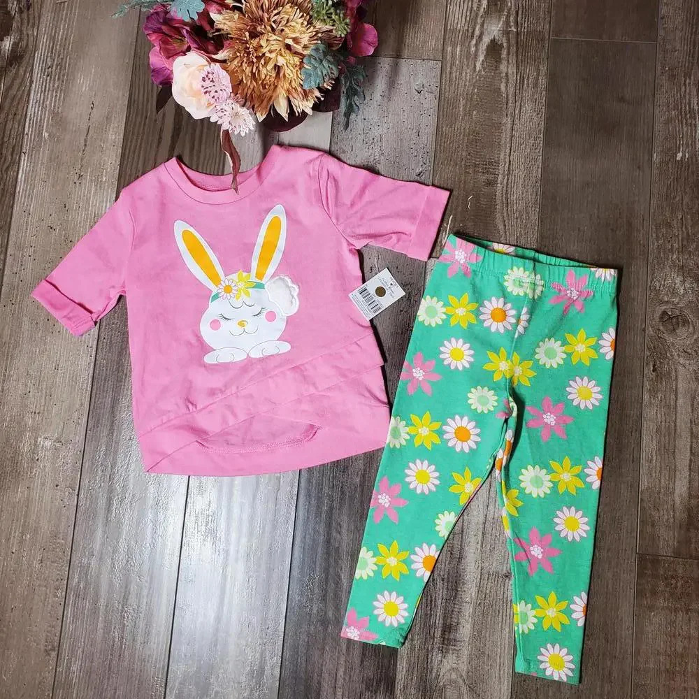 NWT Kidgets Baby Girls Floral Bunny Top & Leggings 2 Piece Outfit Set Size 18m
